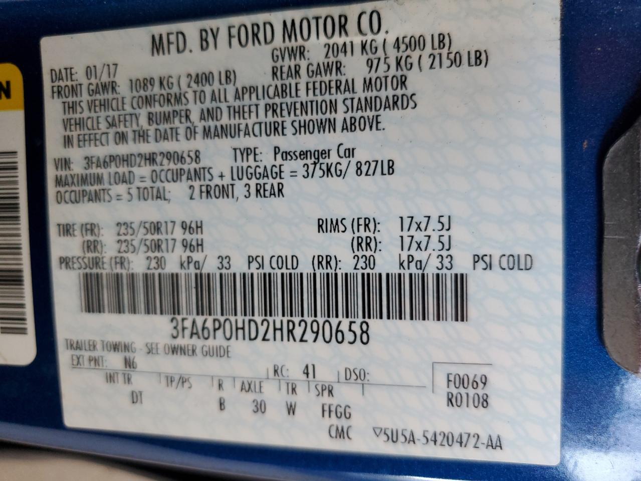 3FA6P0HD2HR290658 2017 FORD FUSION - Image 12