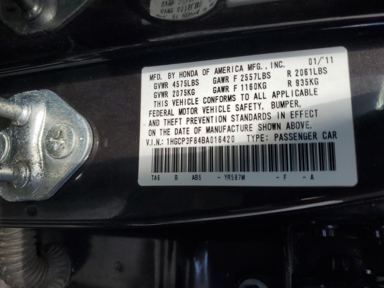 2011 Honda Accord Exl VIN: 1HGCP3F84BA016420 Lot: 76350624