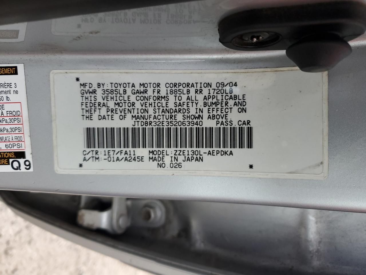 2005 Toyota Corolla Ce VIN: JTDBR32E352063940 Lot: 75326934