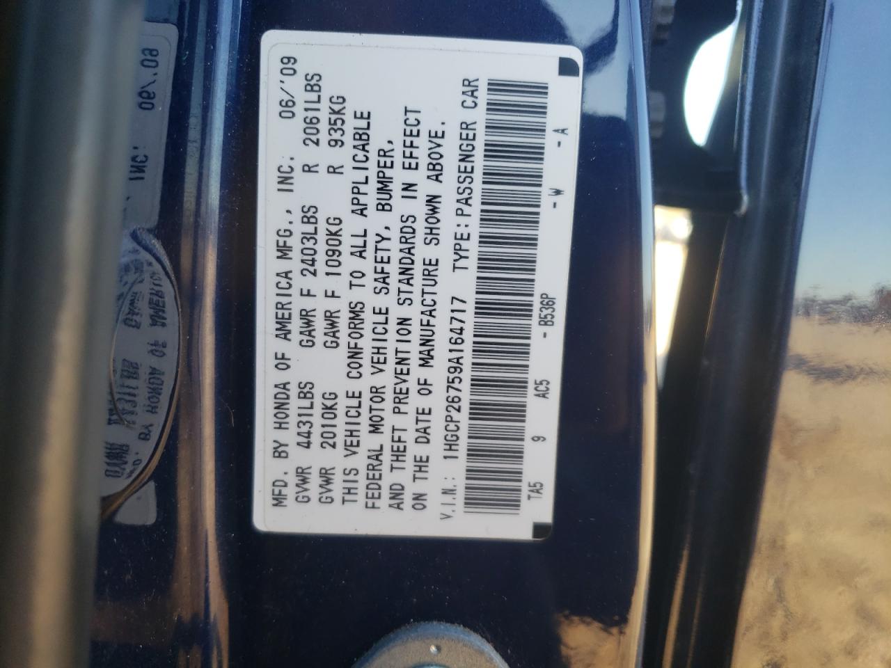 1HGCP26759A164717 2009 Honda Accord Ex