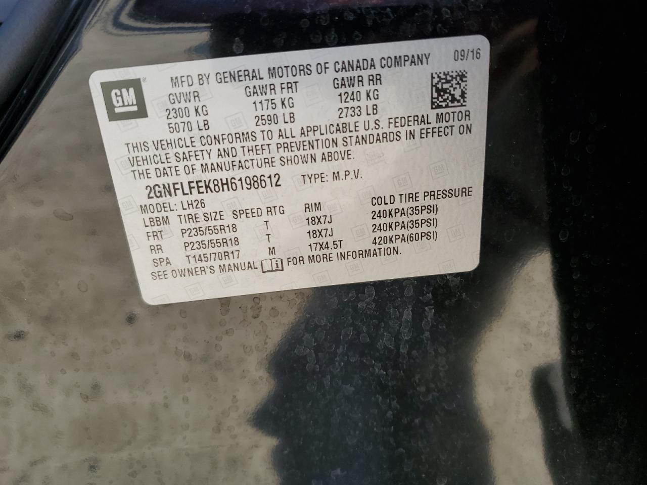 2GNFLFEK8H6198612 2017 Chevrolet Equinox Lt