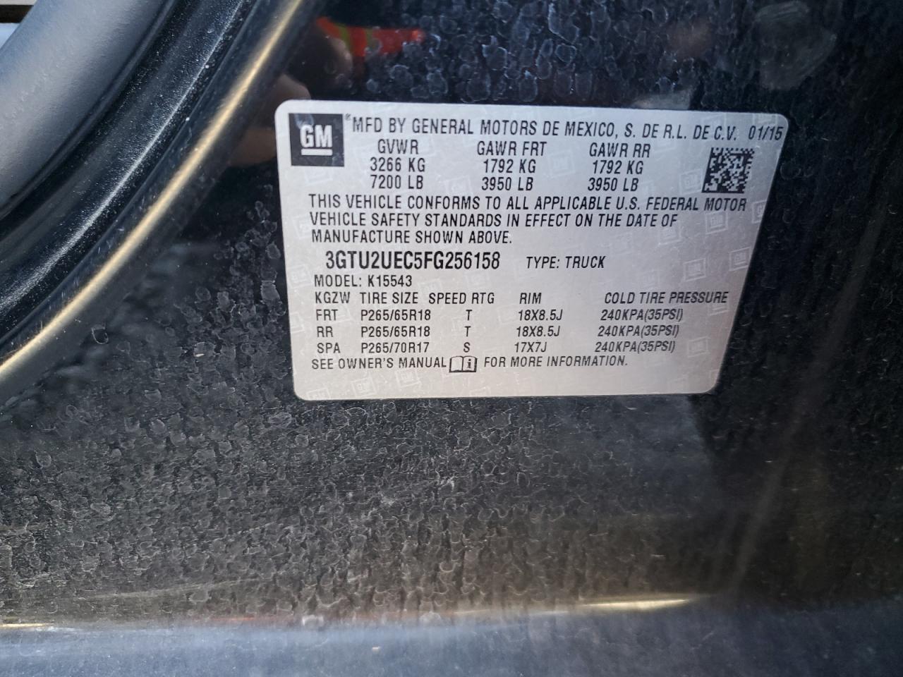 3GTU2UEC5FG256158 2015 GMC Sierra K1500 Sle