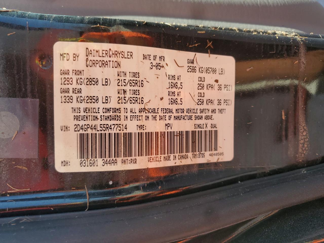 2005 Dodge Grand Caravan Sxt VIN: 2D4GP44L55R477514 Lot: 76775494