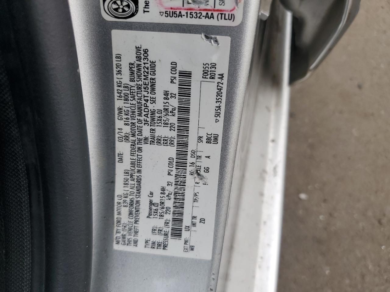 2014 Ford Fiesta S VIN: 3FADP4TJ5EM221306 Lot: 73970304