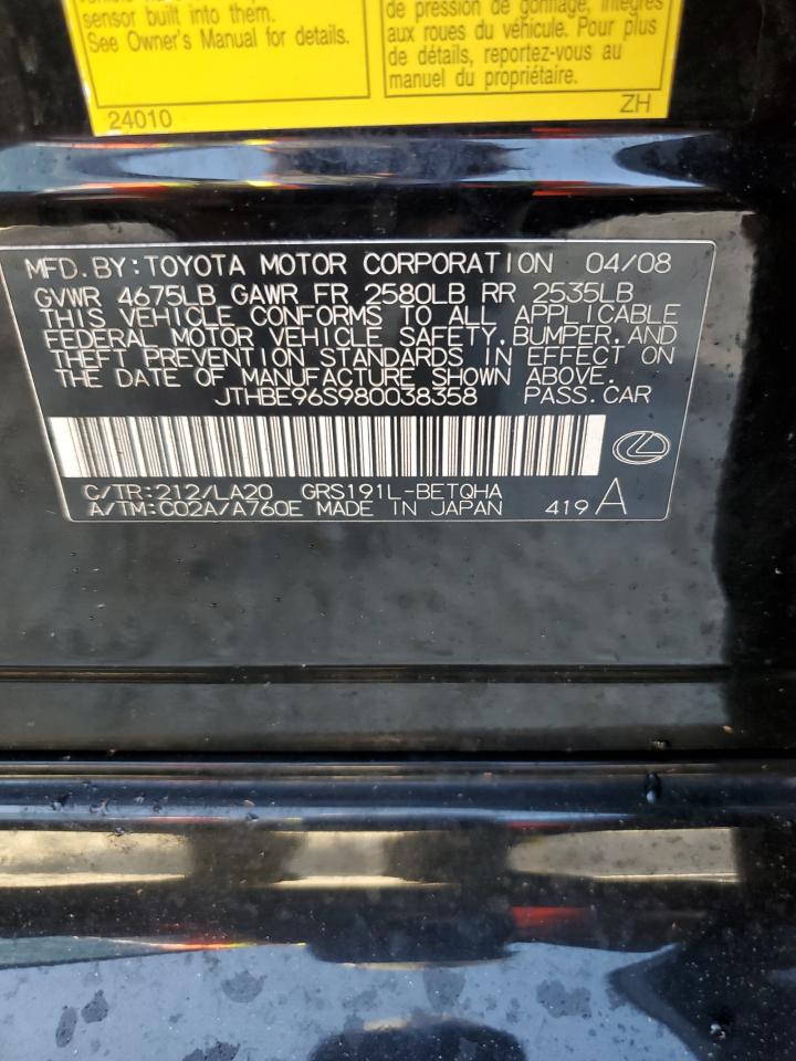 2008 Lexus Gs 350 VIN: JTHBE96S980038358 Lot: 77518114