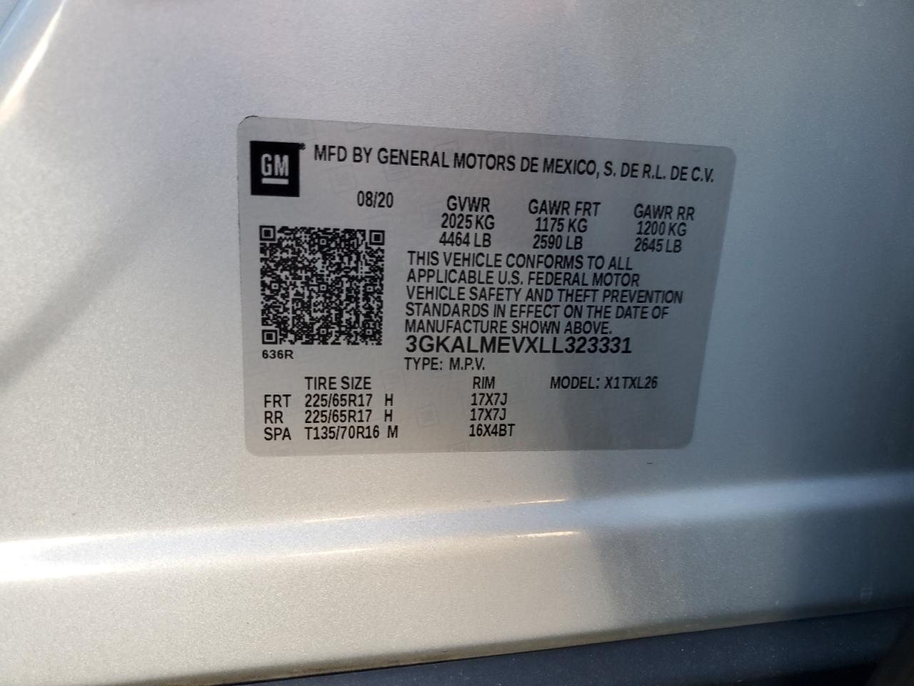 3GKALMEVXLL323331 2020 GMC Terrain Sle