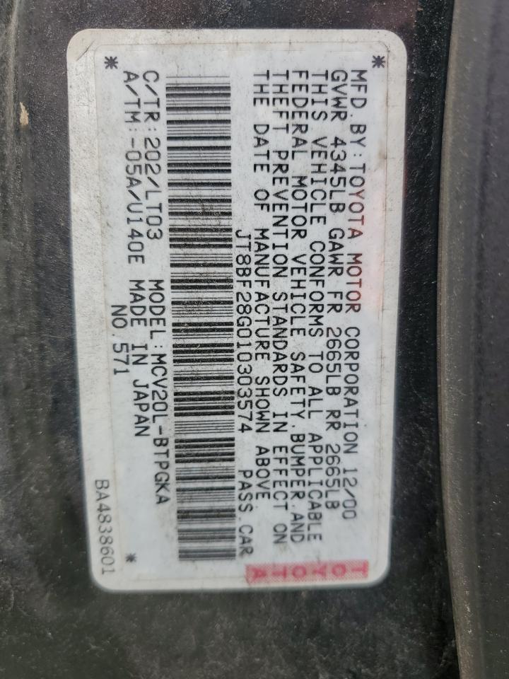 JT8BF28G010303574 2001 Lexus Es 300