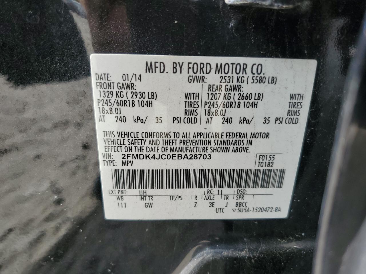 2FMDK4JC0EBA28703 2014 Ford Edge Sel