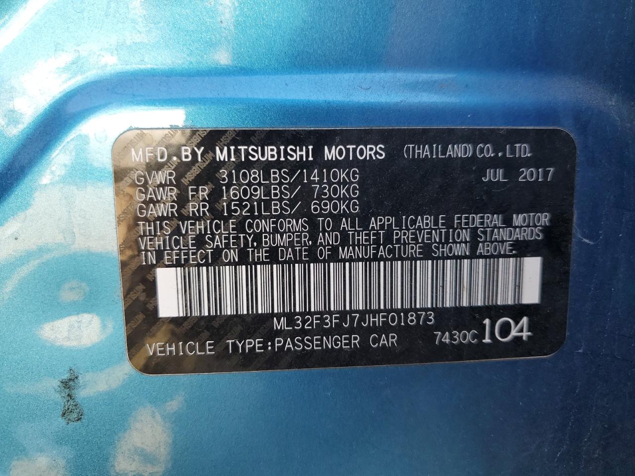 2018 Mitsubishi Mirage G4 Es VIN: ML32F3FJ7JHF01873 Lot: 77020564