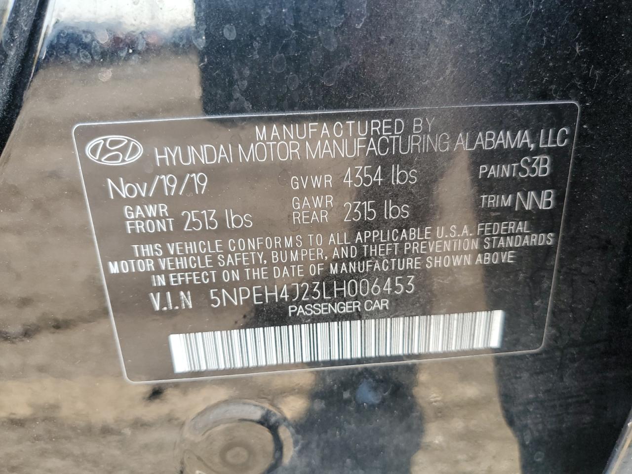 2020 Hyundai Sonata Limited VIN: 5NPEH4J23LH006453 Lot: 75265124