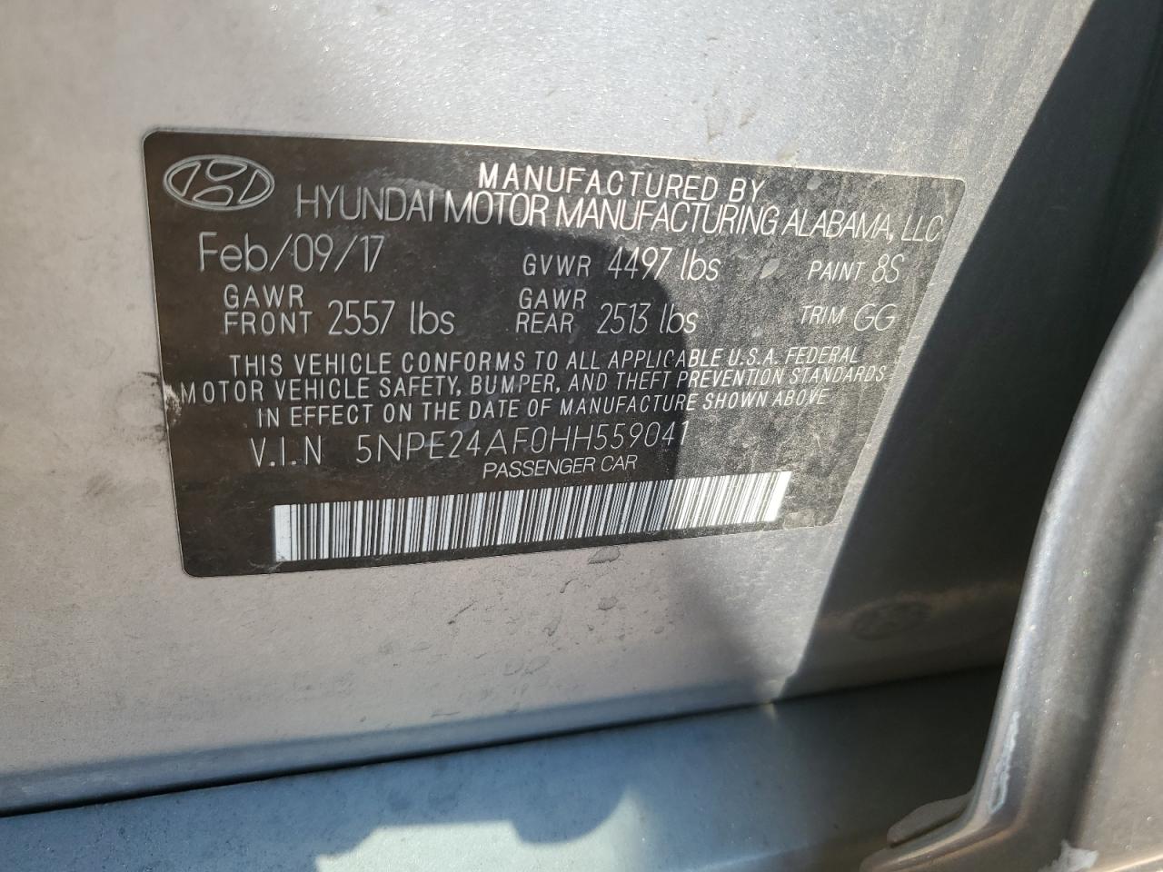 5NPE24AF0HH559041 2017 Hyundai Sonata Se