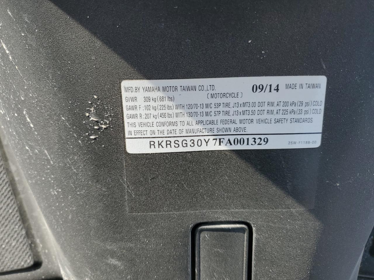 2015 Yamaha Xc155 VIN: RKRSG30Y7FA001329 Lot: 76473804