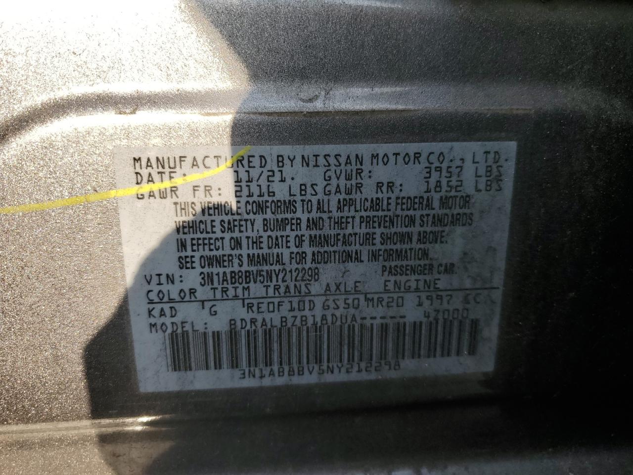 2022 Nissan Sentra S VIN: 3N1AB8BV5NY212298 Lot: 75943794