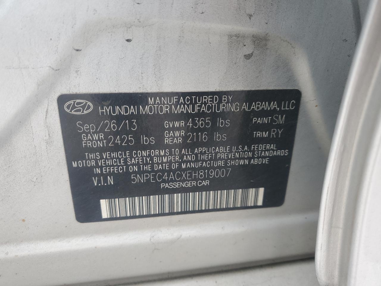 5NPEC4ACXEH819007 2014 Hyundai Sonata Se