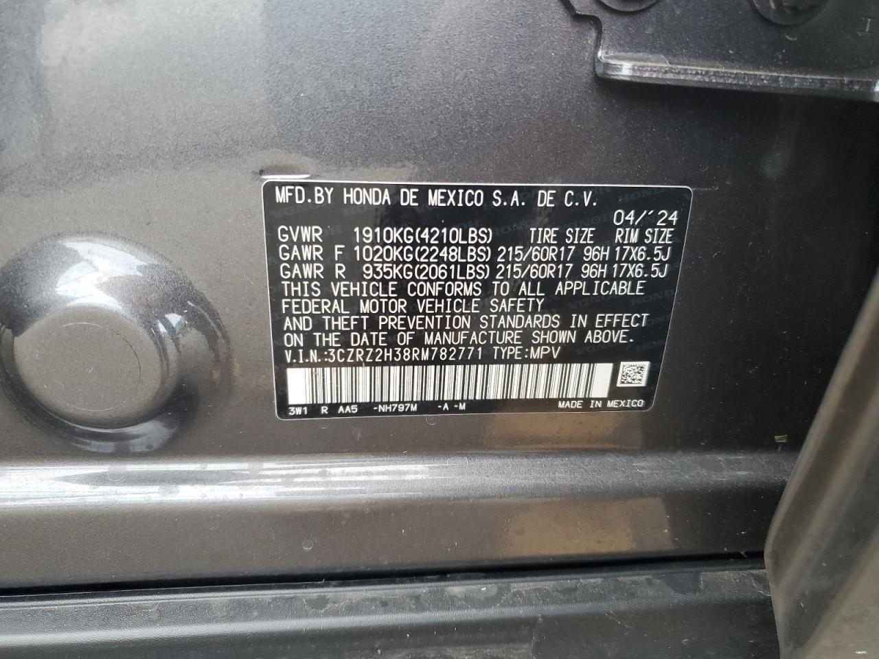 3CZRZ2H38RM782771 2024 Honda Hr-V Lx