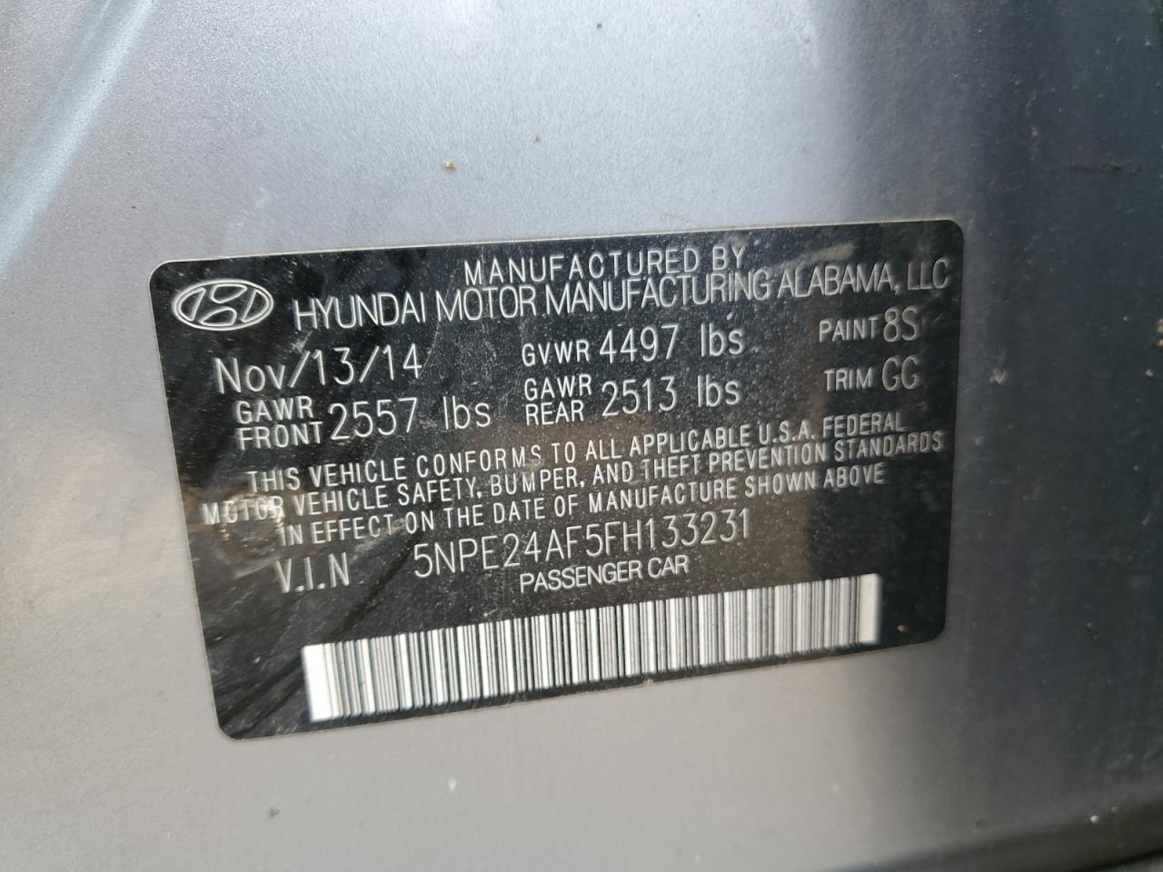 2015 Hyundai Sonata Se VIN: 5NPE24AF5FH133231 Lot: 76870304