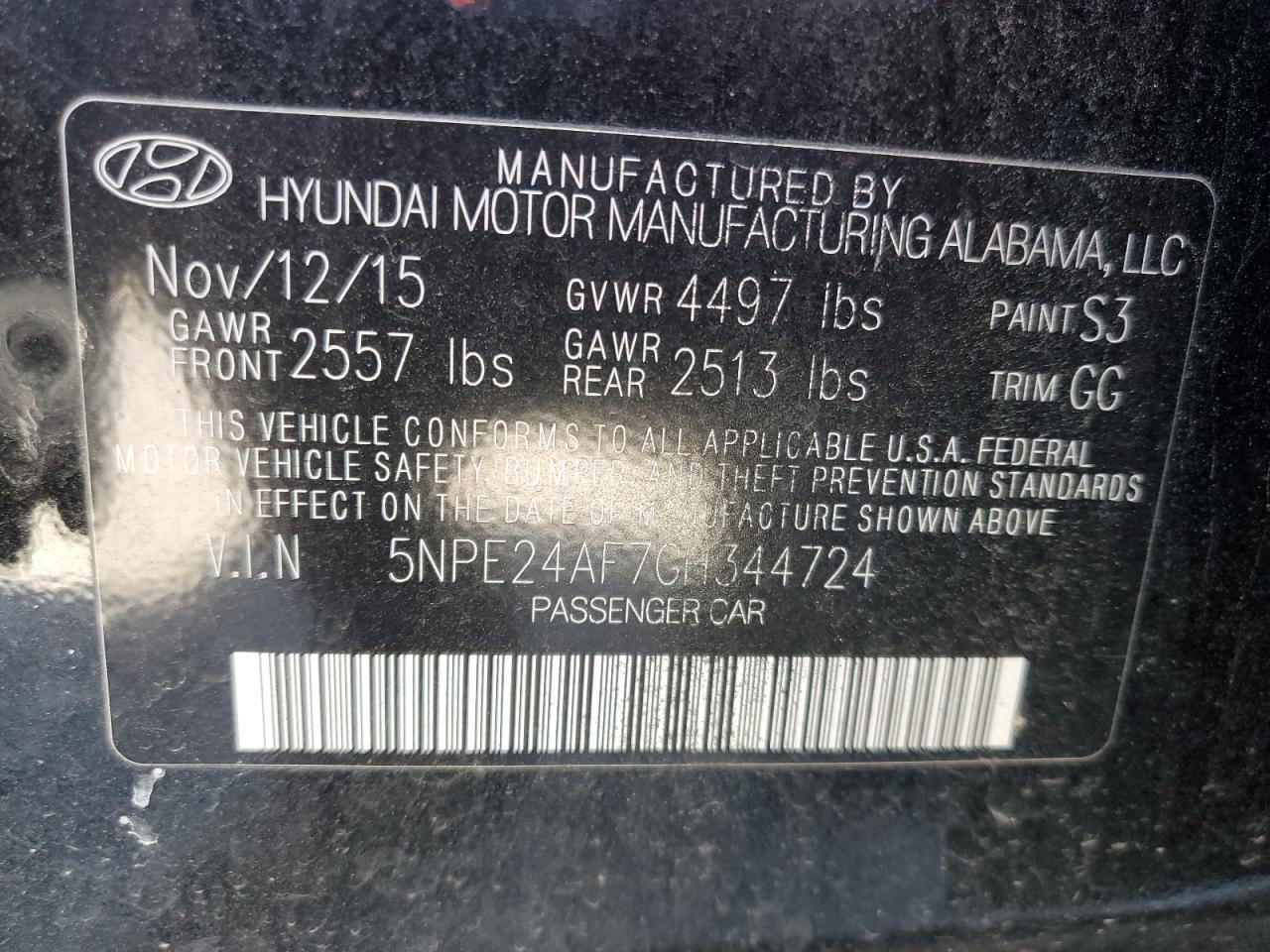 5NPE24AF7GH344724 2016 Hyundai Sonata Se