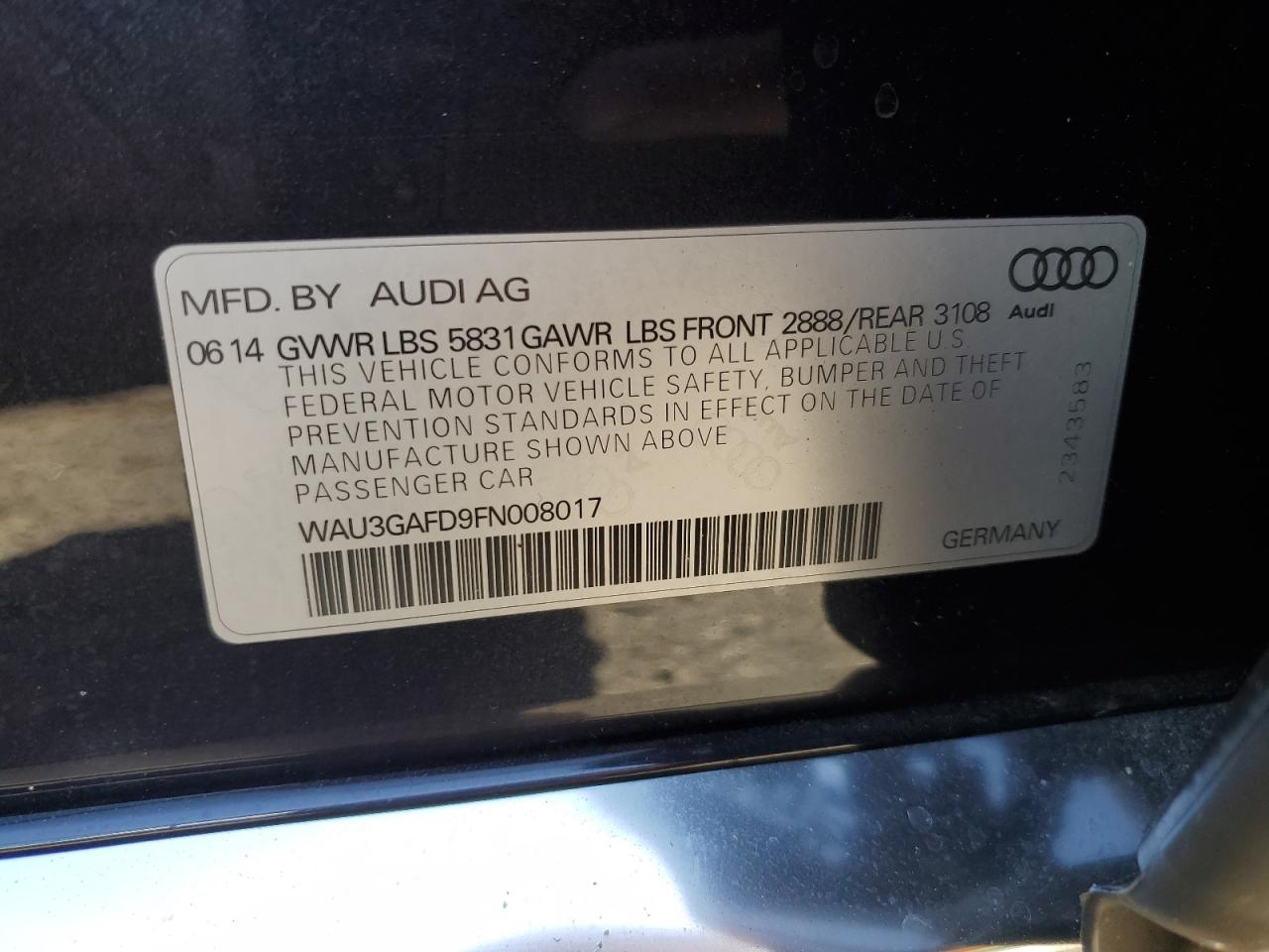 2015 Audi A8 L Quattro VIN: WAU3GAFD9FN008017 Lot: 77524194