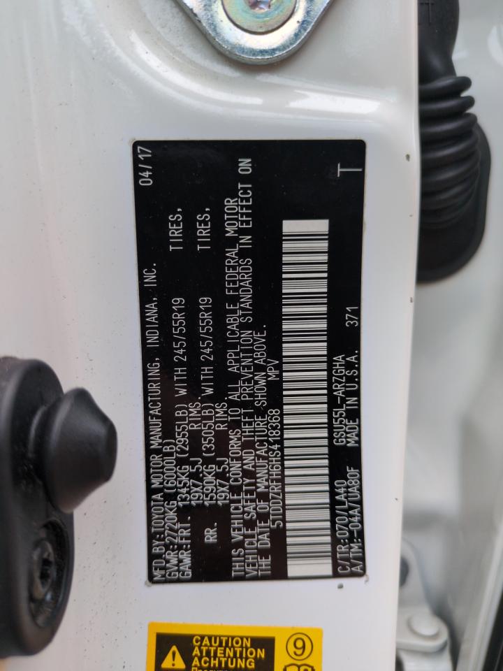 2017 Toyota Highlander Limited VIN: 5TDDZRFH6HS418368 Lot: 73973044