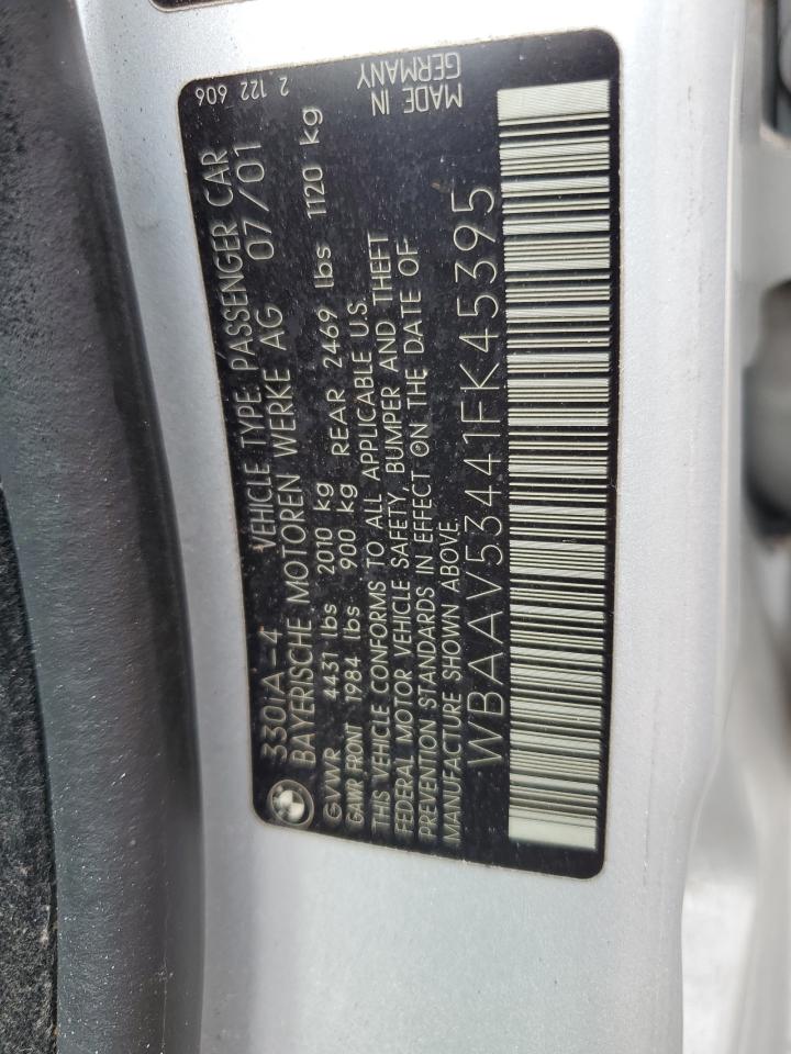 2001 BMW 330 I VIN: WBAAV53441FK45395 Lot: 74604304