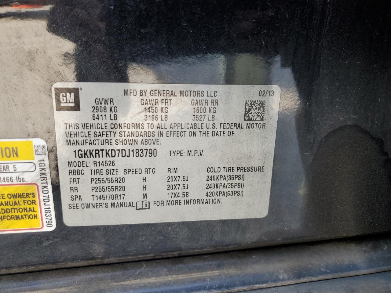 2013 GMC Acadia Denali VIN: 1GKKRTKD7DJ183790 Lot: 75834964