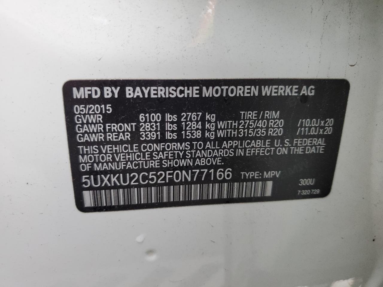 5UXKU2C52F0N77166 2015 BMW X6 xDrive35I