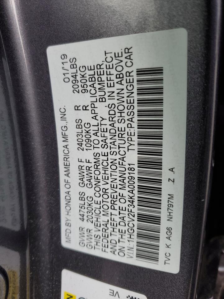 1HGCV2F34KA009181 2019 Honda Accord Sport