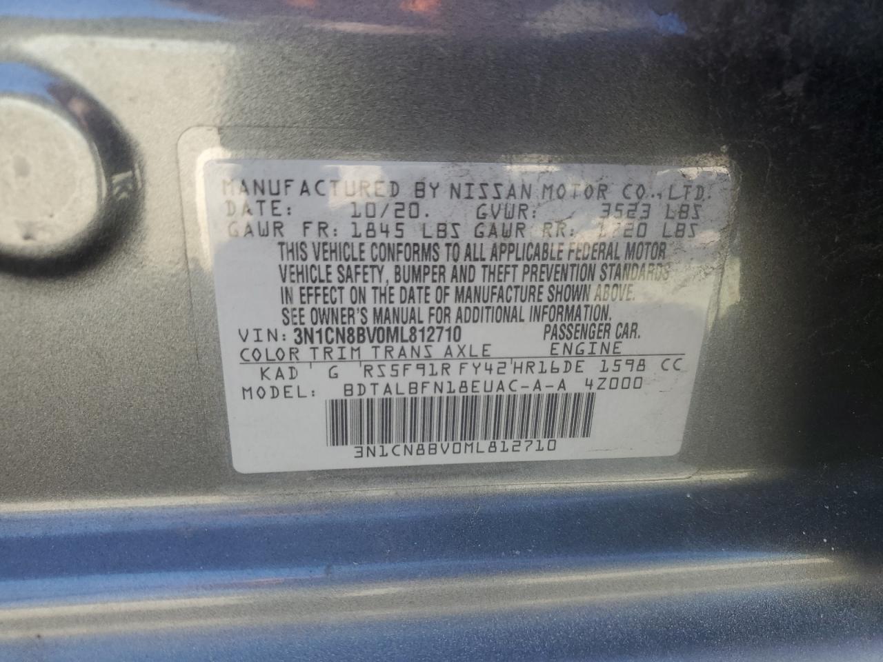 3N1CN8BV0ML812710 2021 Nissan Versa S