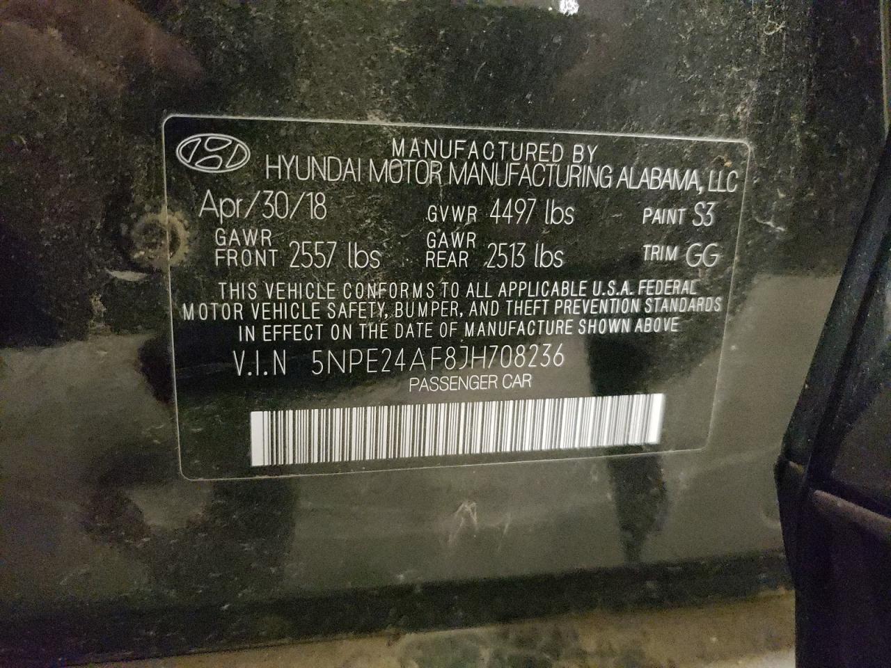 5NPE24AF8JH708236 2018 Hyundai Sonata Se