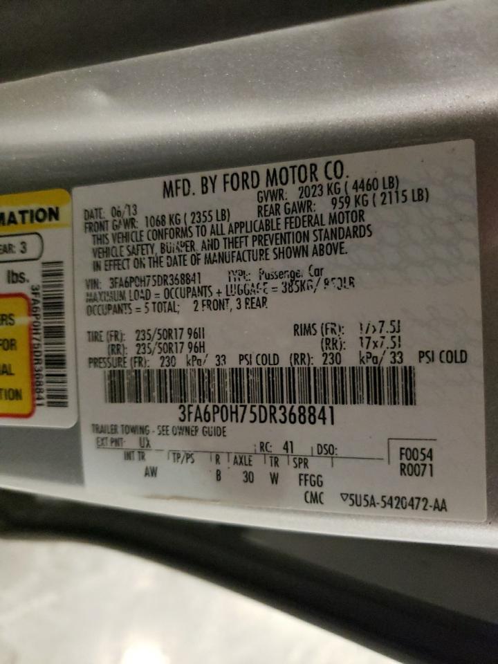 2013 Ford Fusion Se VIN: 3FA6P0H75DR368841 Lot: 77748884