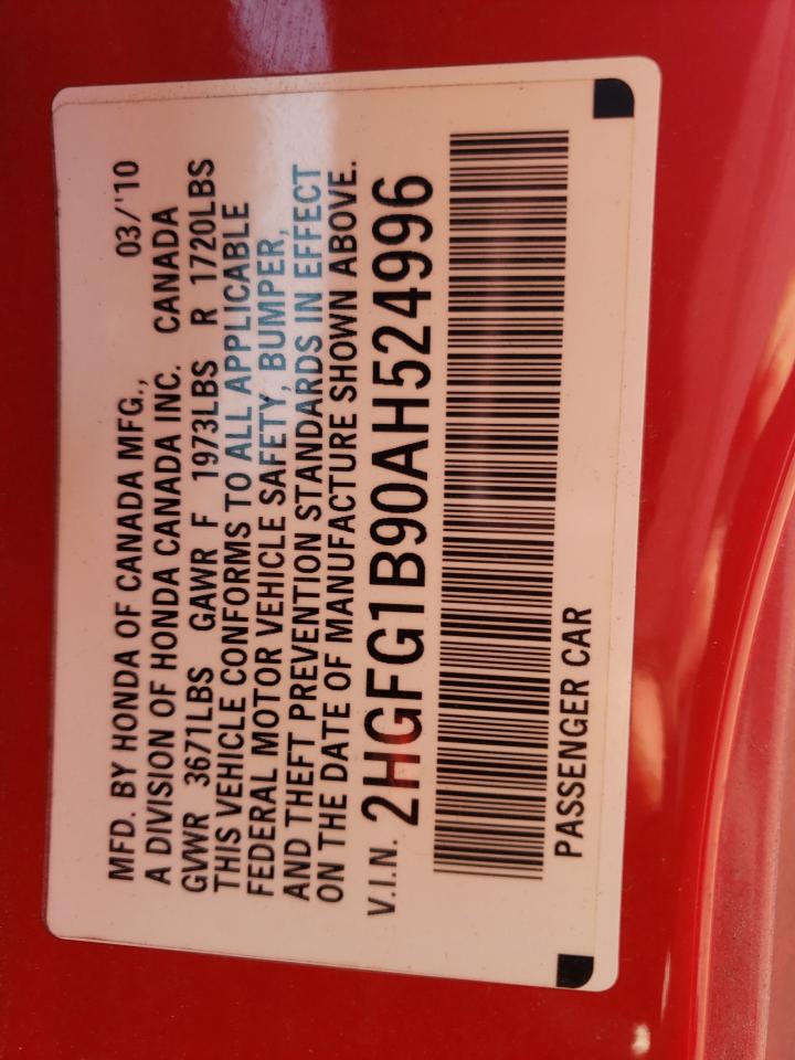 2010 Honda Civic Exl VIN: 2HGFG1B90AH524996 Lot: 89378835