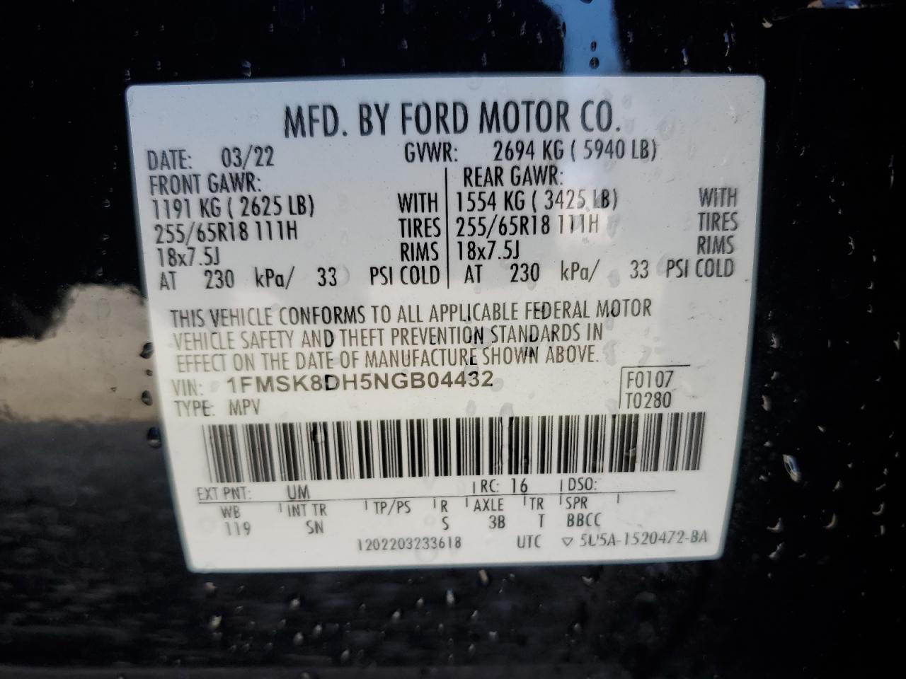 1FMSK8DH5NGB04432 2022 Ford Explorer Xlt