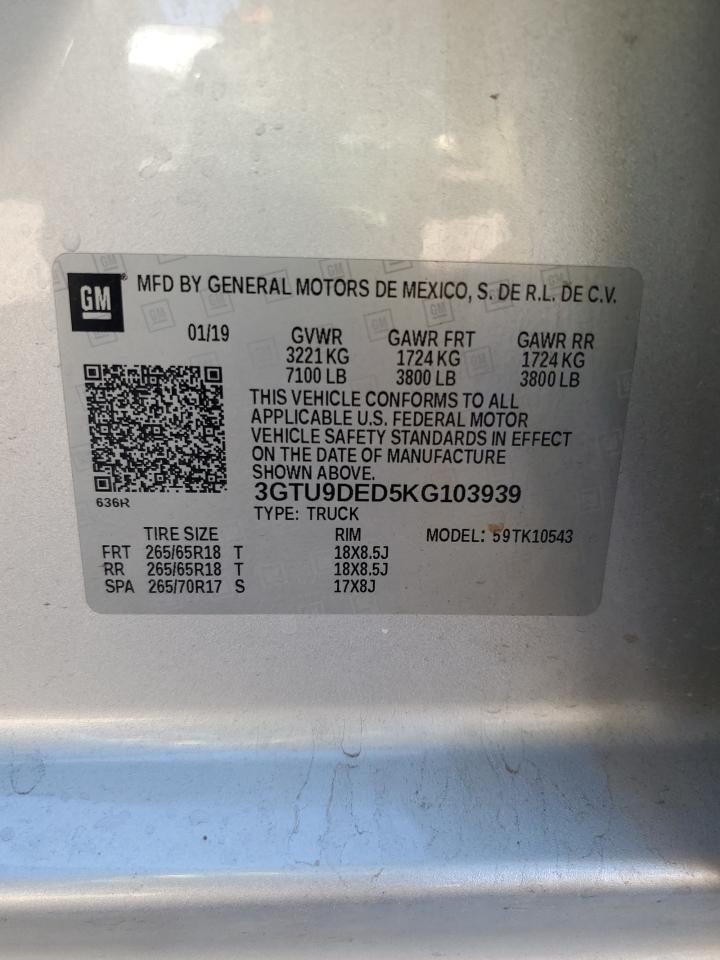 3GTU9DED5KG103939 2019 GMC Sierra K1500 Slt