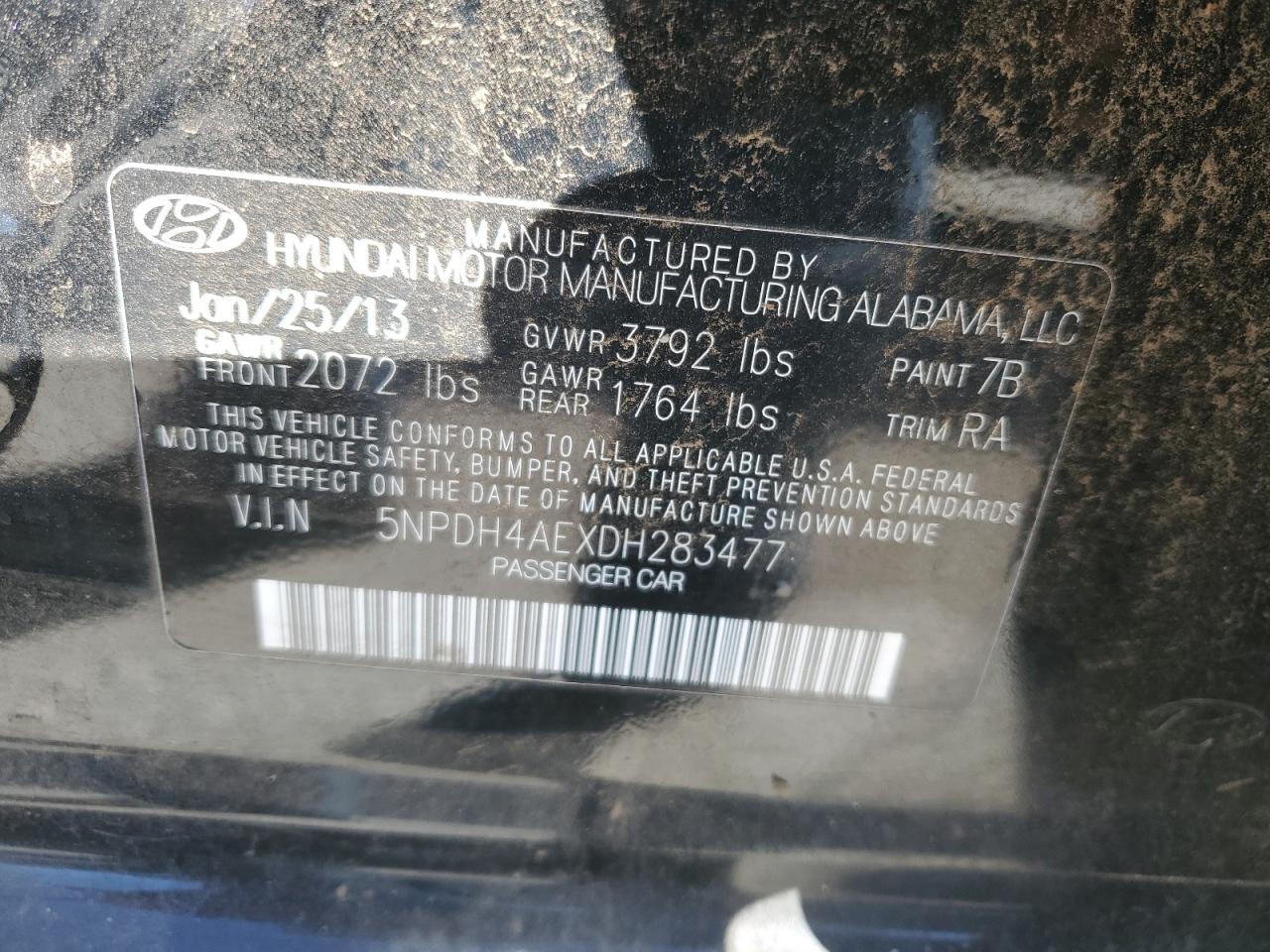 5NPDH4AEXDH283477 2013 Hyundai Elantra Gls