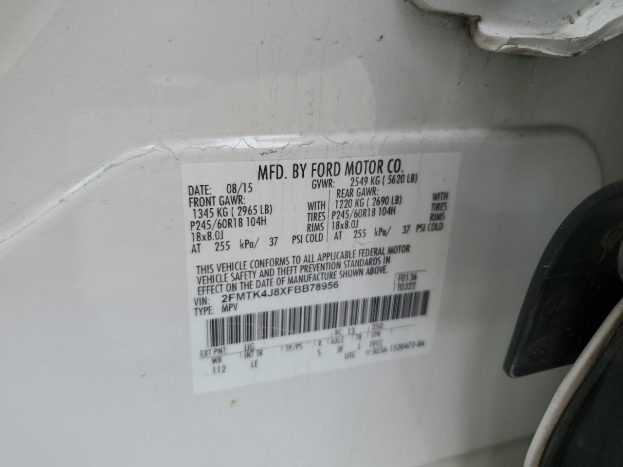 2FMTK4J8XFBB78956 2015 Ford Edge Sel