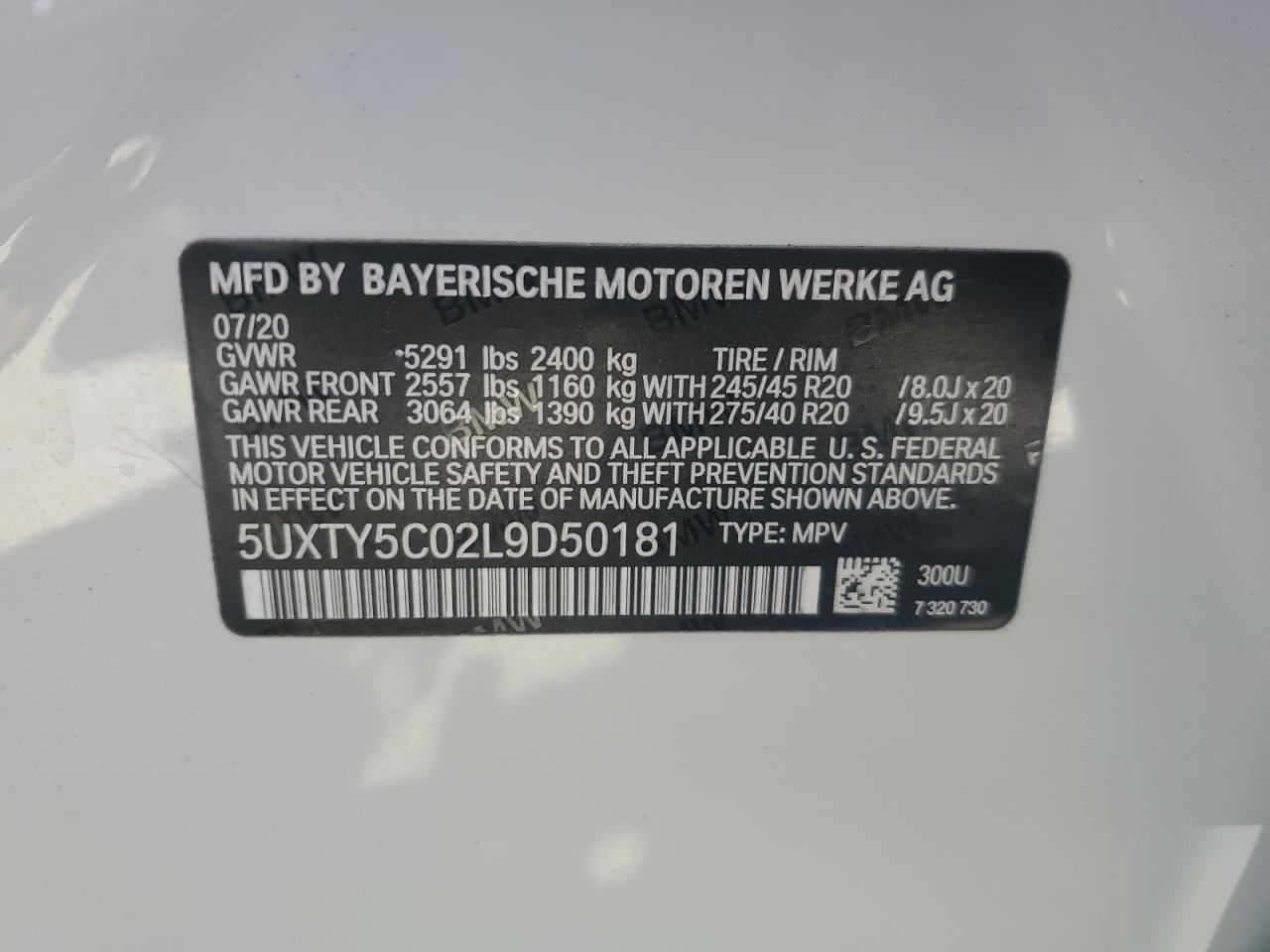 5UXTY5C02L9D50181 2020 BMW X3 xDrive30I