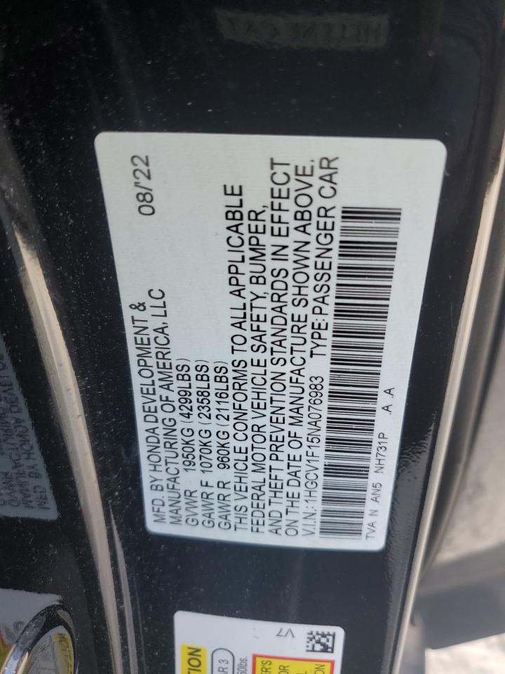 1HGCV1F15NA076983 2022 Honda Accord Lx