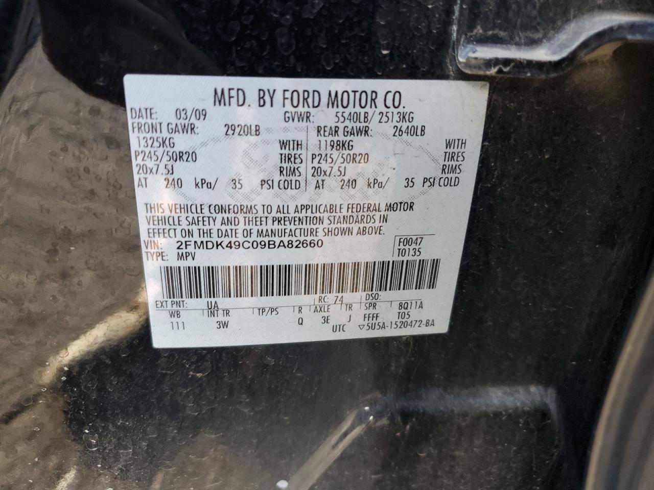 2FMDK49C09BA82660 2009 Ford Edge Limited