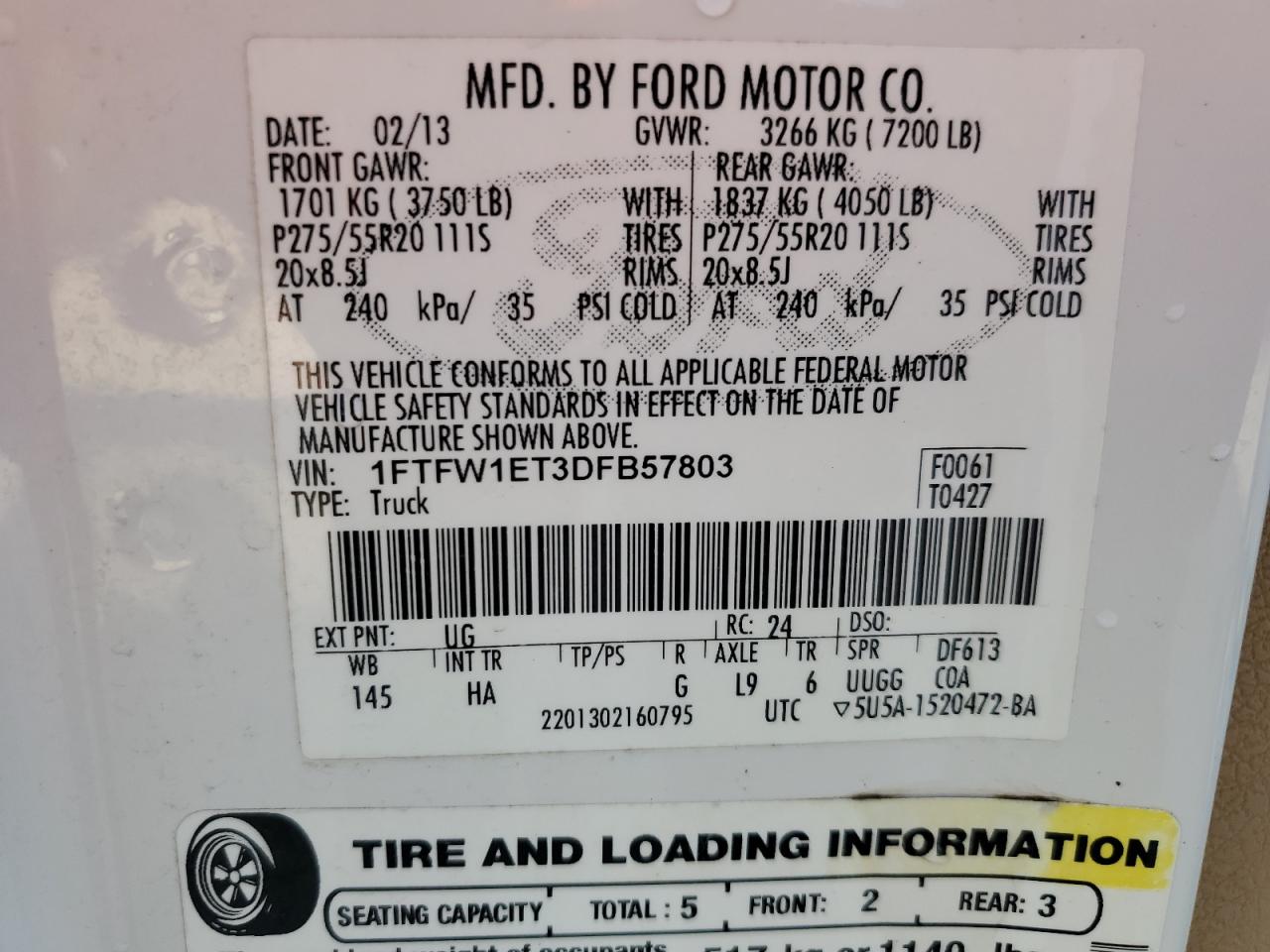 2013 Ford F150 Supercrew VIN: 1FTFW1ET3DFB57803 Lot: 74820264