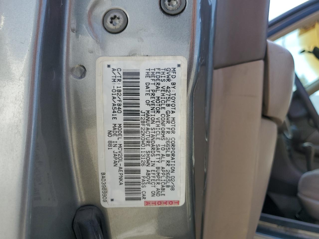 JT2BF22K0W0113126 1998 Toyota Camry Ce