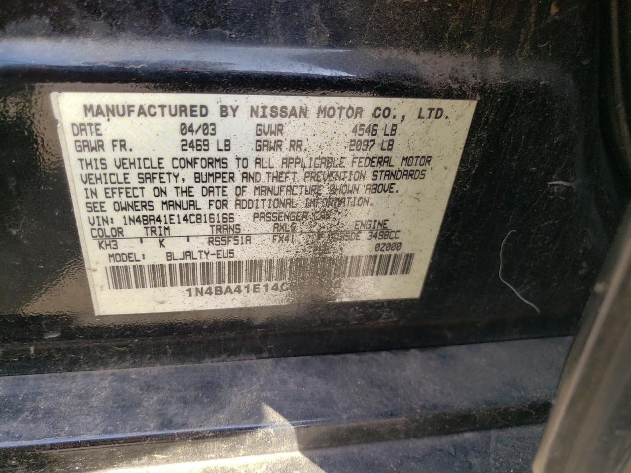 1N4BA41E14C816166 2004 Nissan Maxima Se