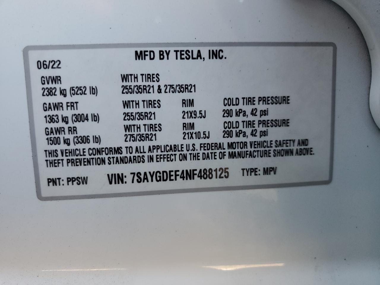 2022 Tesla Model Y VIN: 7SAYGDEF4NF488125 Lot: 78669594