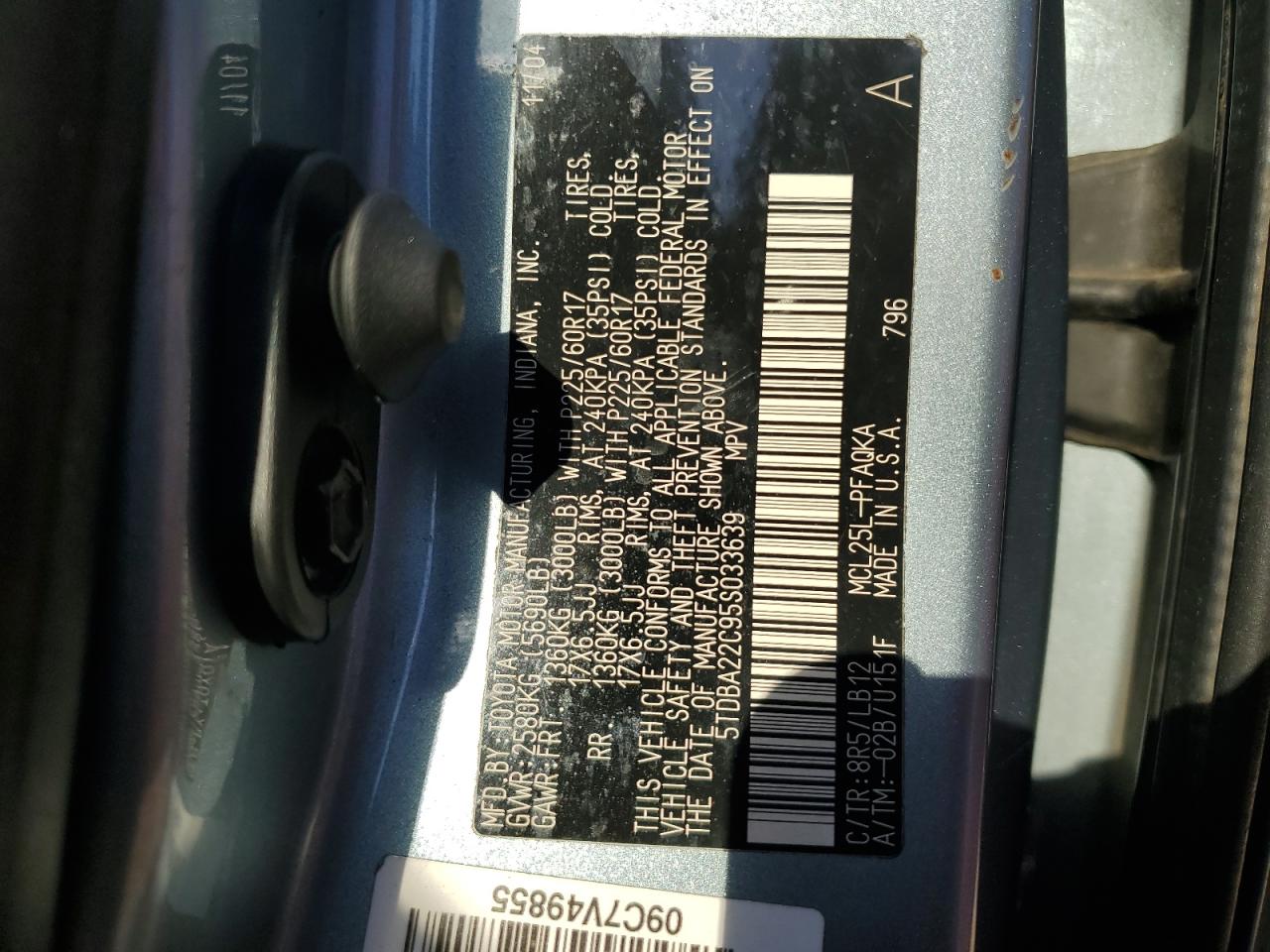 2005 Toyota Sienna Xle VIN: 5TDBA22C95S033639 Lot: 78455844