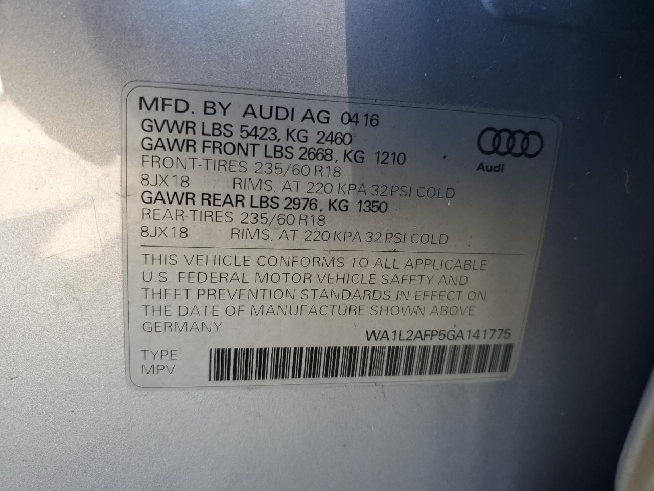 WA1L2AFP5GA141775 2016 Audi Q5 Premium Plus