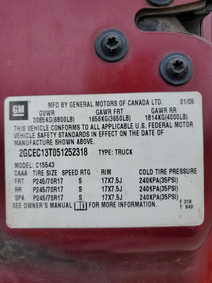 2005 Chevrolet Silverado C1500 VIN: 2GCEC13T051252318 Lot: 74456324