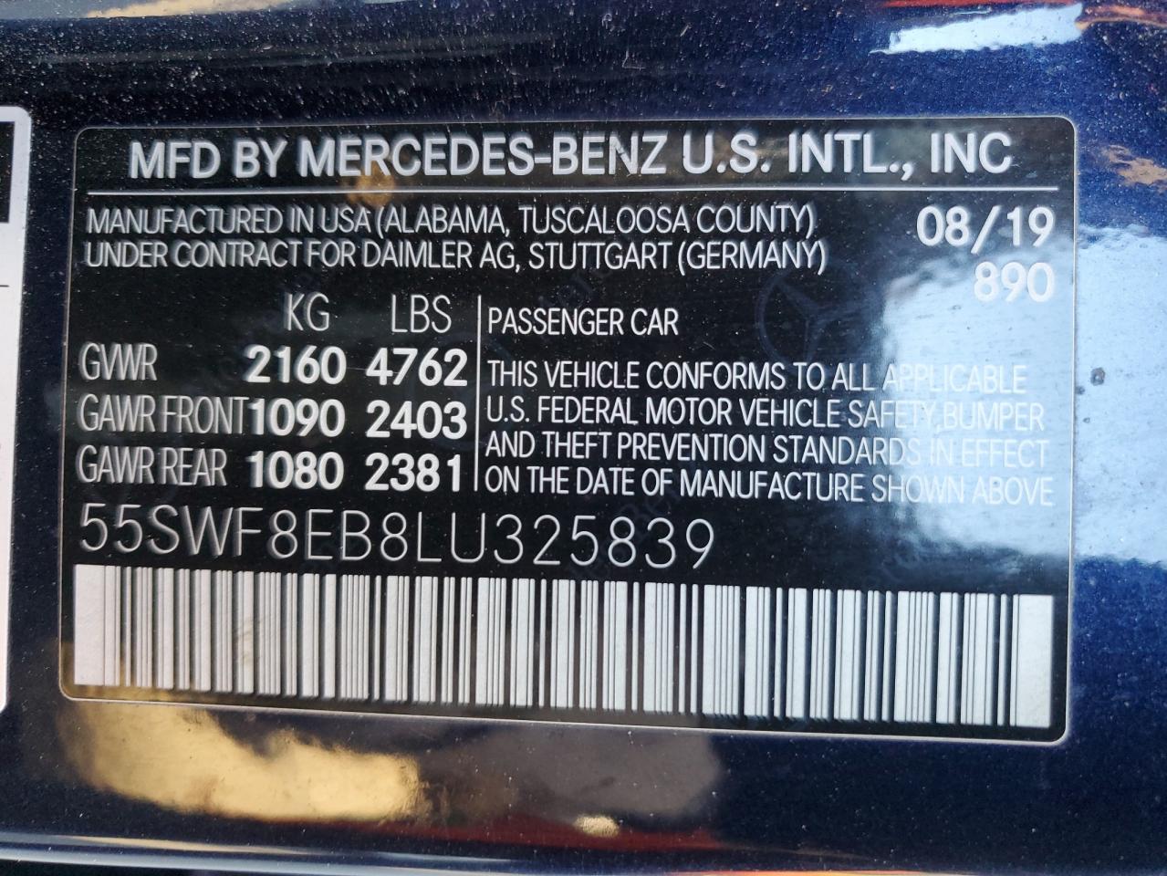 2020 Mercedes-Benz C 300 4Matic VIN: 55SWF8EB8LU325839 Lot: 75560764