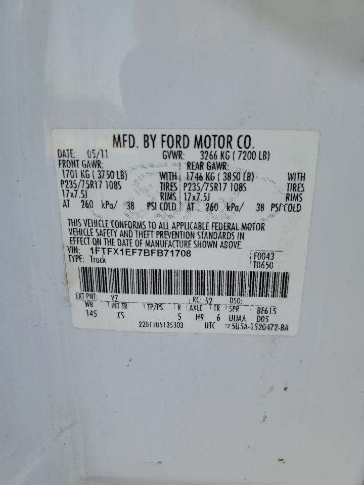 1FTFX1EF7BFB71708 2011 Ford F150 Super Cab