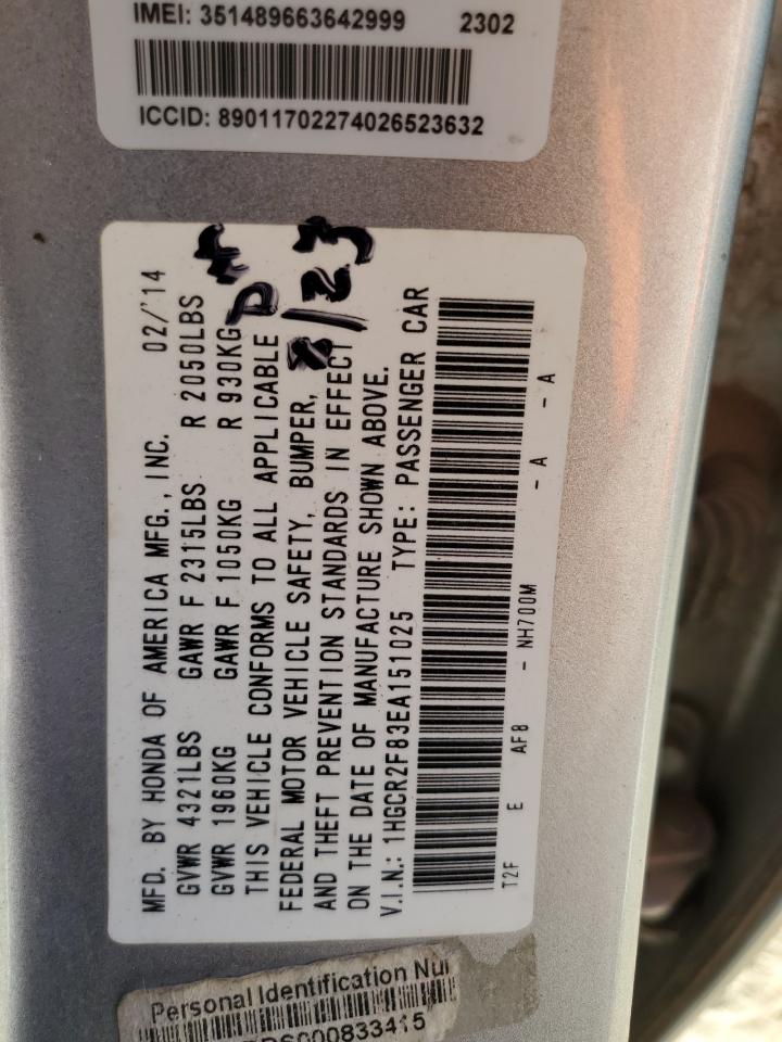 1HGCR2F83EA151025 2014 Honda Accord Exl