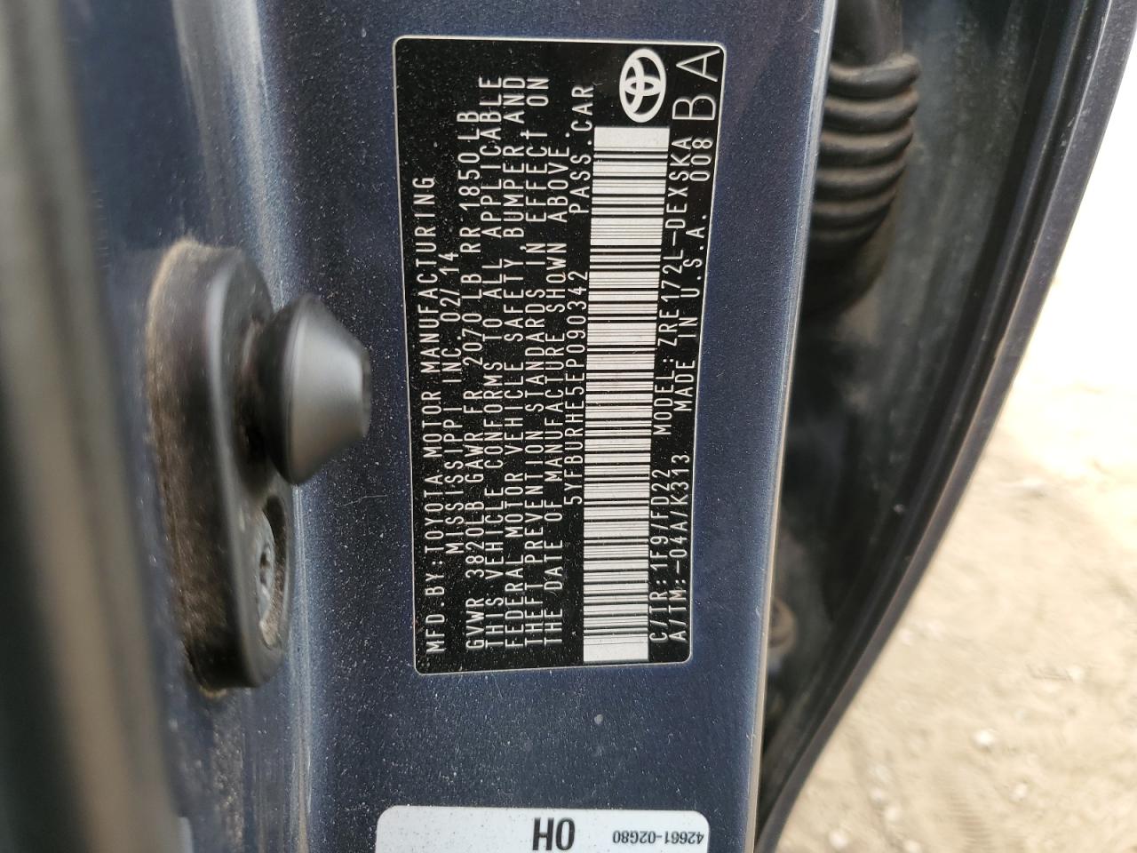 2014 Toyota Corolla L VIN: 5YFBURHE5EP090342 Lot: 75721854