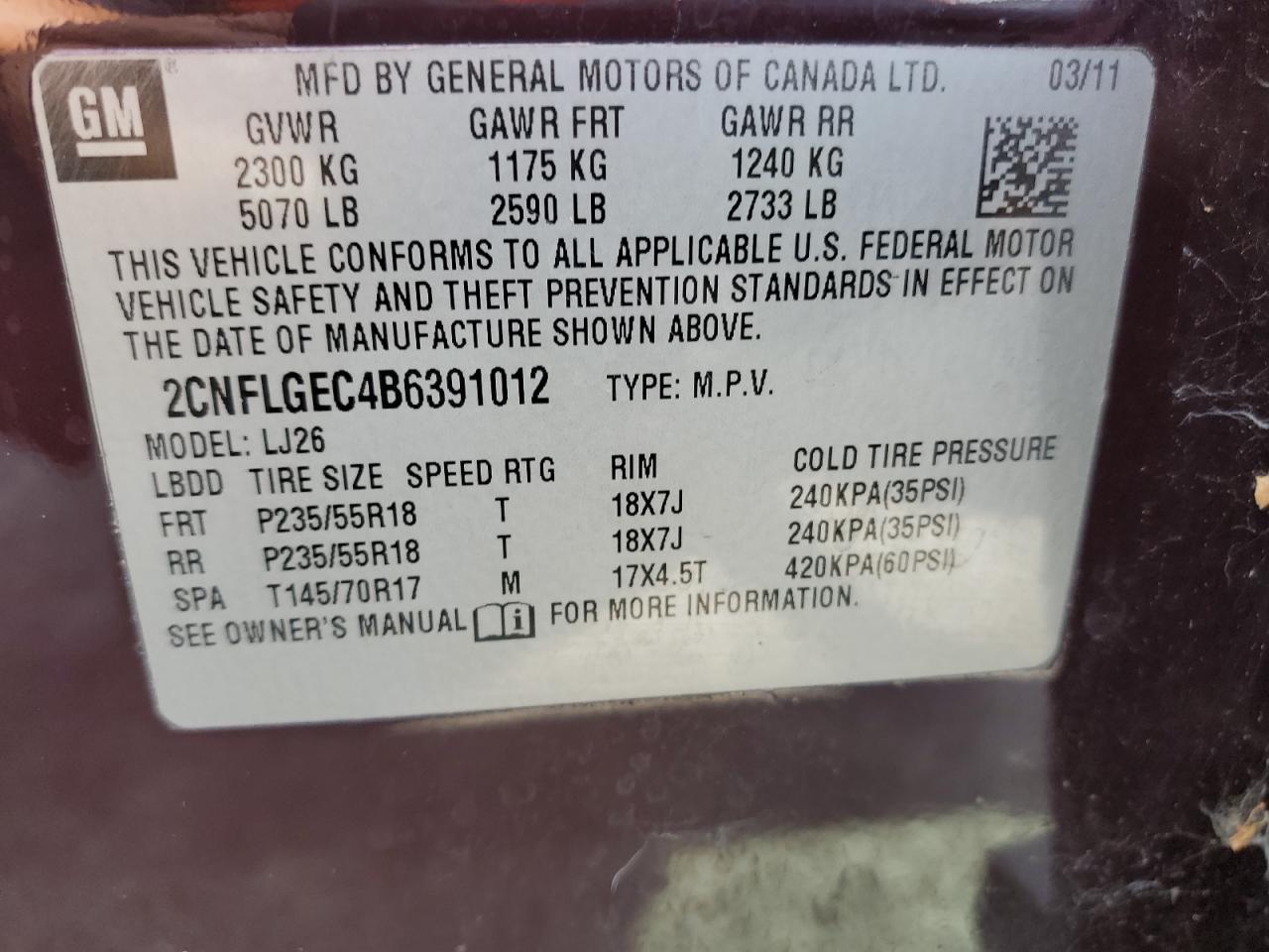 2CNFLGEC4B6391012 2011 Chevrolet Equinox Ltz